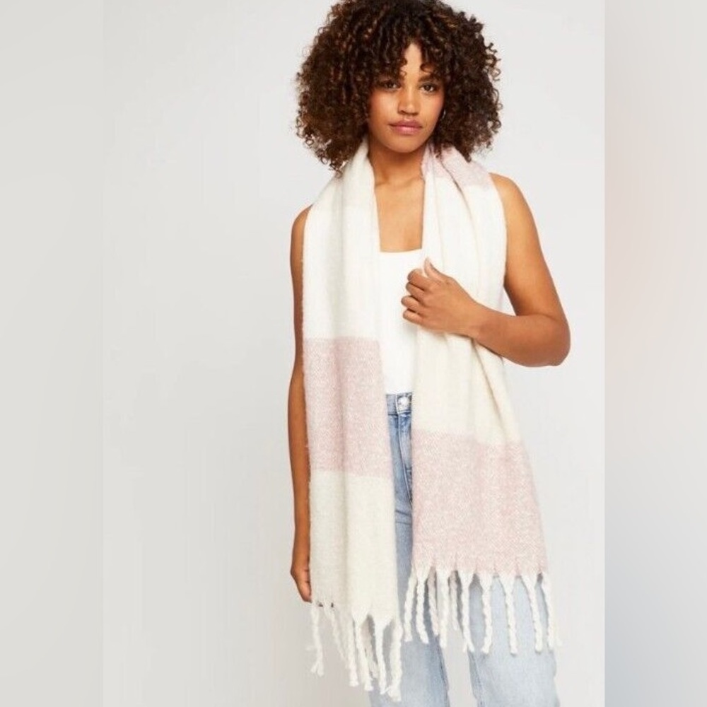 GENTLE DAWN Stripe Pink Cream Tasseled Scarf New with Tags